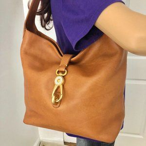 Dooney & Bourke tan brown leather Florentine logo lock hobo shoulder bag .